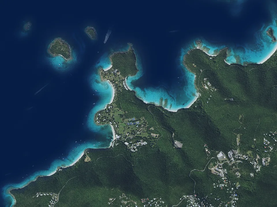 Satellite view of Caneel and Hawksnest